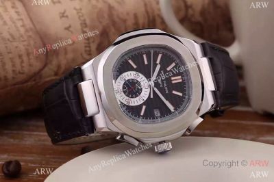 Best Patek Philippe Replica Watch: Patek Philippe Nautilus SS Black Leather Strap Watch